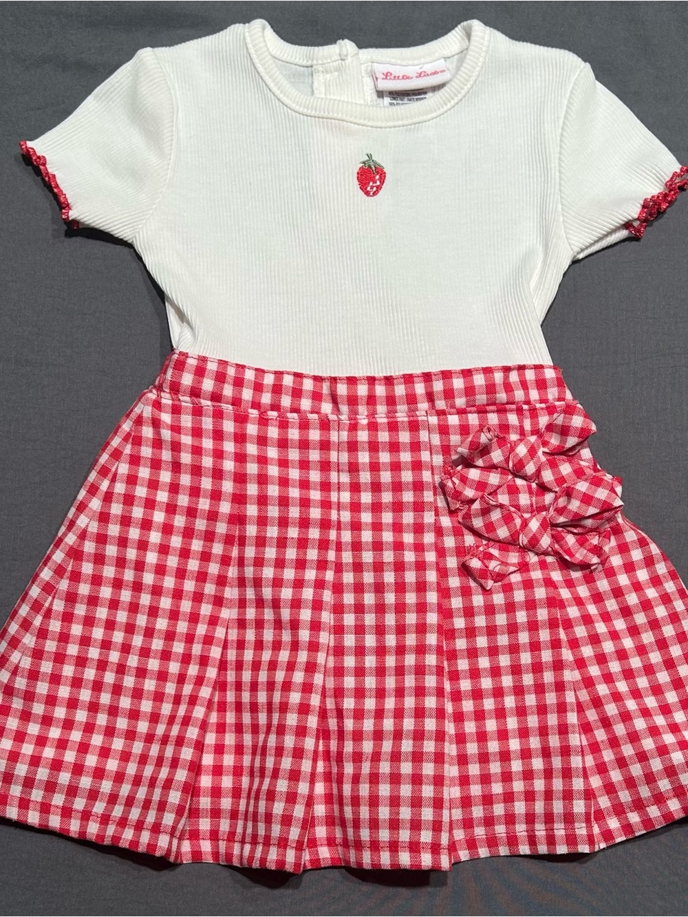 Vintage Y2K Little Lass Strawberry Ribbed Top Red Gingham Pleated Dress